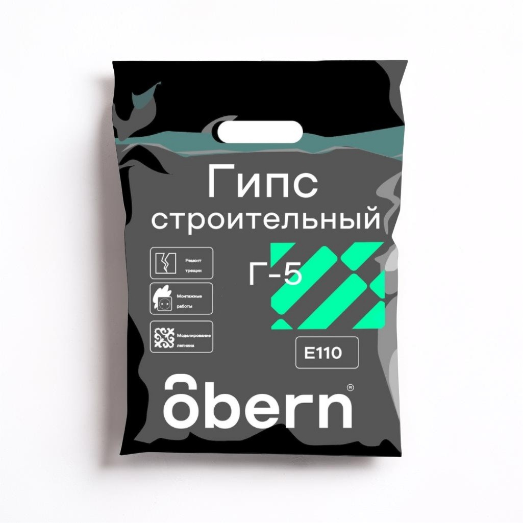 Гипс строительный Obern 0024062, Г-5, Е-110, для внутренних работ, белый, 5 кг