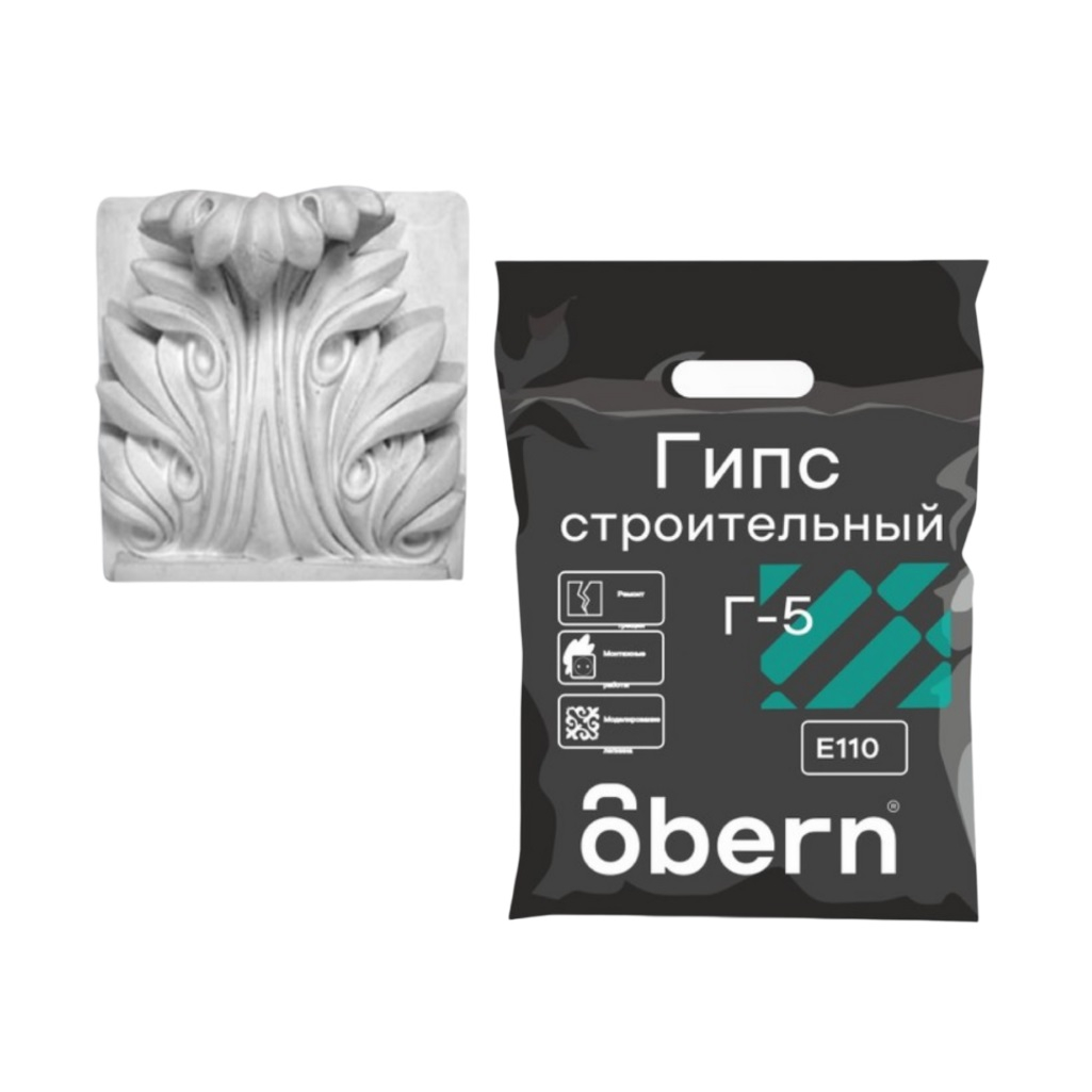 Гипс строительный Obern 0024062, Г-5, Е-110, для внутренних работ, белый, 5 кг