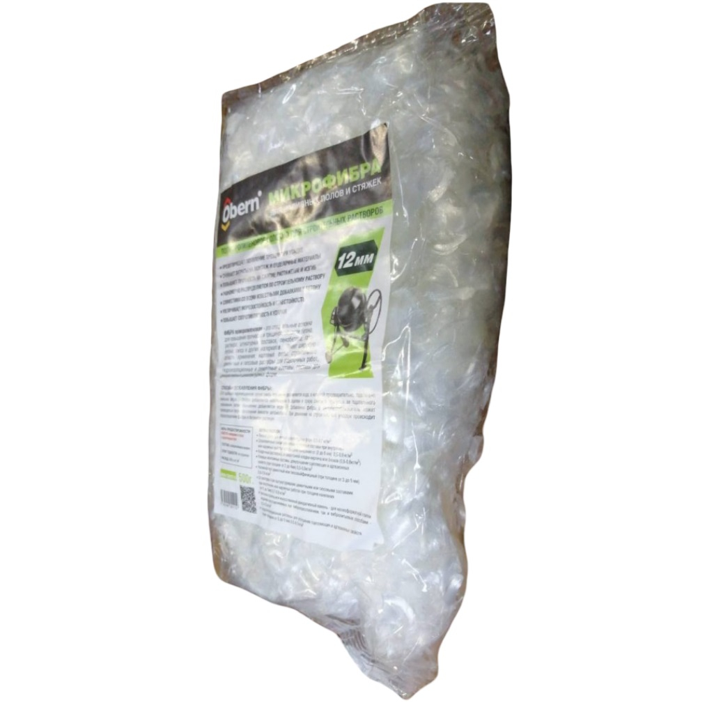 Микрофибра Obern для наливных полов и стяжек, полипропиленовое волокно для строительных растворов, 12 мм, 500 г