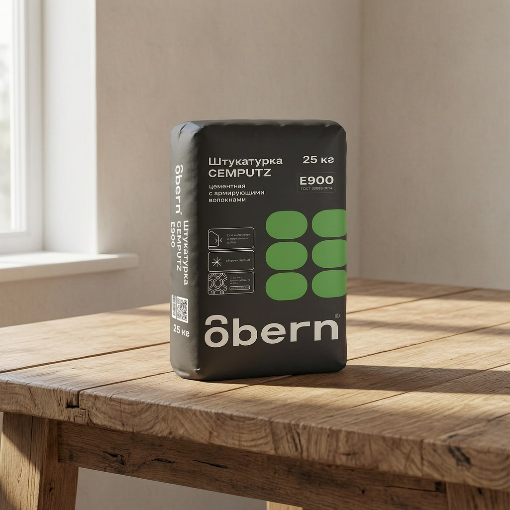 Штукатурка цементная Obern Cemputz E900, с фиброй, армирующие волокна, 25 кг