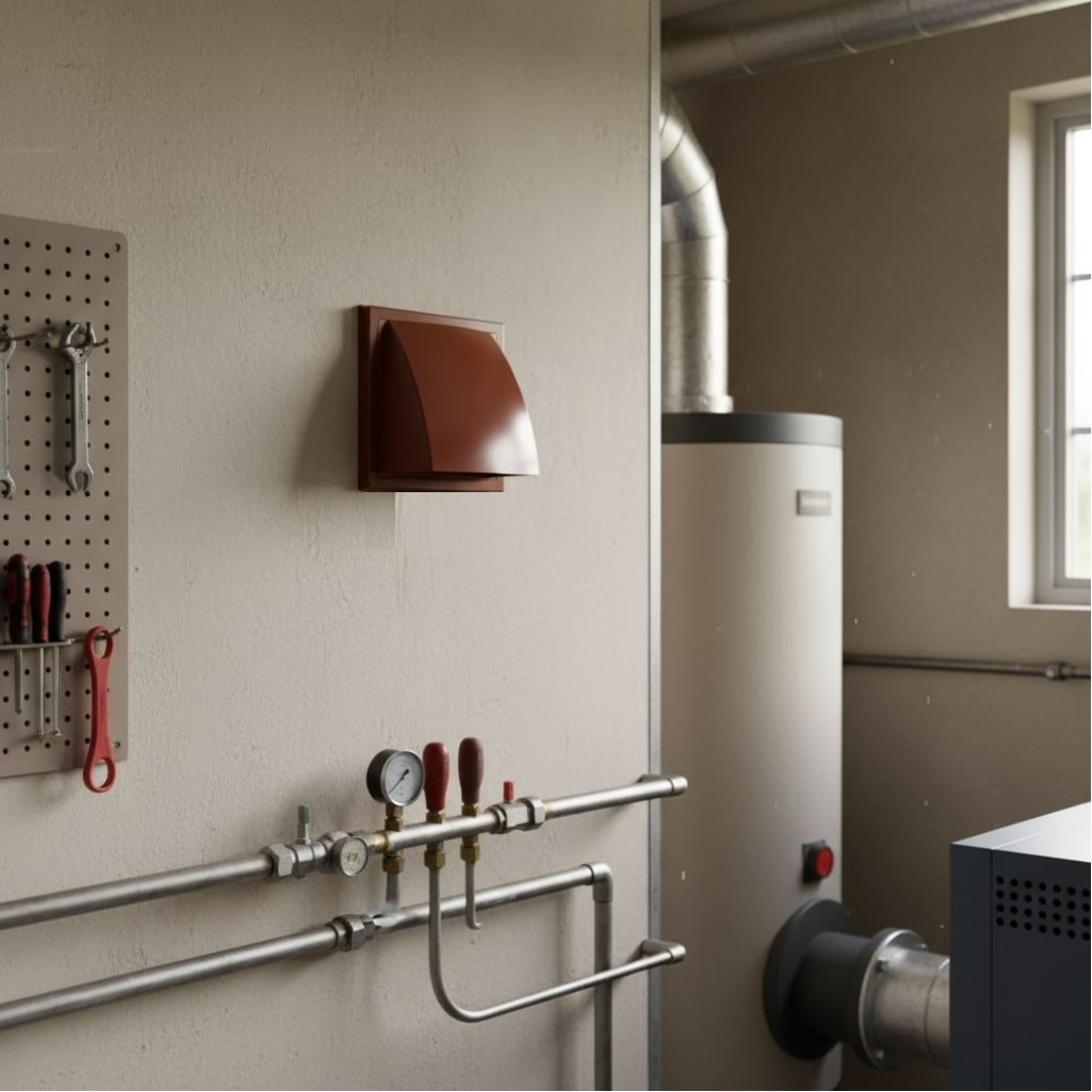 Выход стенной с обратным клапаном Era 1515К10ФВ, диаметр 100мм, 150х150 мм, терракотовый, пластик