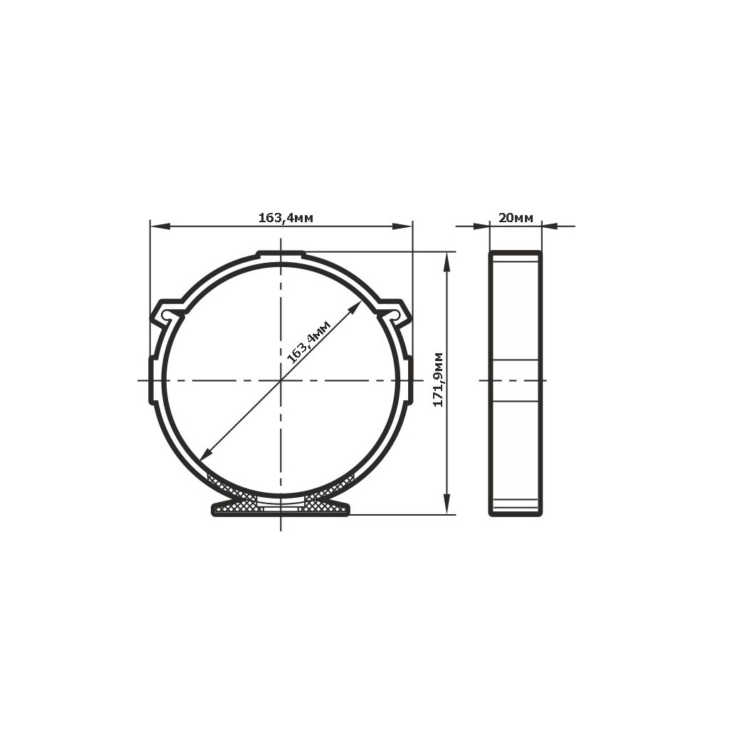 Держатель круглого канала Era 16ДКП, диаметр 160 мм, 20х169.4х171.9 мм, пластик, белый
