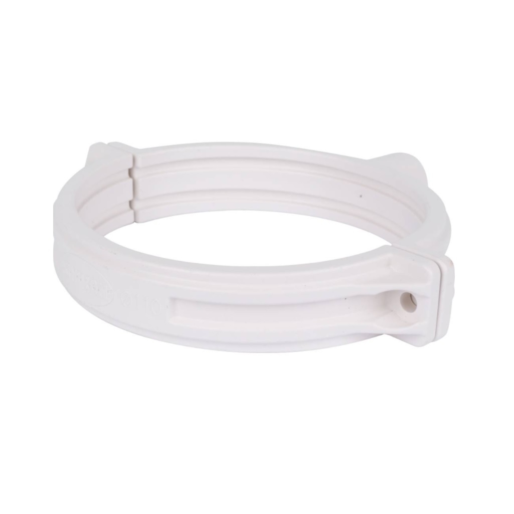 Хомут пластиковый Sinikon KPP.110.K.D, со шпилькой и дюбелем, белый, диаметр 110 мм