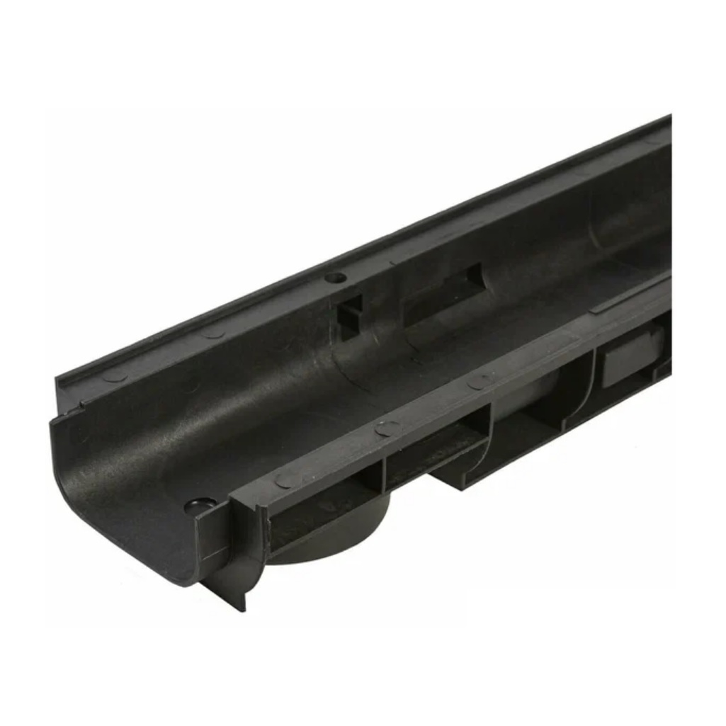 Канал водоотводный мелкосидящий Н60, пластиковый, гидравлическое сечение 100 мм, 60х145х1000 мм, без решетки, черный