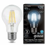Лампа светодиодная GAUSS Filament A60 E27 10Вт 4100К