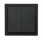 Выключатель двойной с подсветкой Lezard Leto 752-4200-112, накладной, чёрный бархат
