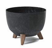 Кашпо Roma Eco recycled beton на ножках, черный бетон 23х29 см, с поддоном, до 7 кг, 9.3 л