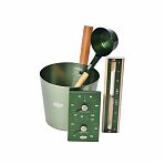 Набор аксессуаров для бани 212F OXY-M Dark Green-4, ушат 5 л, черпак 0.2 л, термогигрометр, песочные часы
