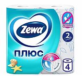 Туалетная бумага Zewa Plus Свежесть океана, 2 слоя, 4 рулона