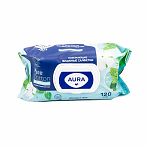 Салфетки влажные Aura Pure Cotton с крышкой, хлопок и мята, 120 шт