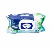 Салфетки влажные Aura Pure Cotton с крышкой, хлопок и мята, 120 шт