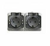 Розетка 2-местная Systeme Electric Этюд PA16-244C с заземлением, крышка, накладная, серая