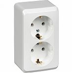 Розетка 2-местная Systeme Electric  Этюд PA16-007B с заземлением, накладная, белая