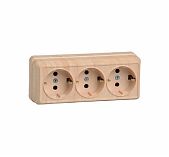 Розетка 3-местная IEK Октава ERO31-K03-16-DC с заземлением, накладная, сосна