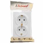 Розетка 2-местная Lezard Leto 752-0200-127B с заземлением, накладная, белая