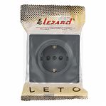 Розетка 1-местная Lezard Leto 752-3400-122B с заземлением, накладная, графит
