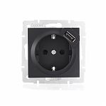 Розетка 1-местная Lezard Vesna 742-4288-181 с заземлением + USB, встраиваемая, чёрный бархат 