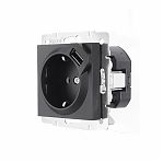 Розетка 1-местная Lezard Vesna 742-4288-181 с заземлением + USB, встраиваемая, чёрный бархат 