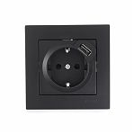 Розетка 1-местная Lezard Vesna 742-4288-181 с заземлением + USB, встраиваемая, чёрный бархат 