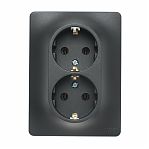 Розетка 2-местная Schneider Electric Glossa GSL000724 с заземлением, встраиваемая, антрацит