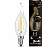 Лампа Gauss LED Свеча на ветру Filament E14 5W 2700K dimmable