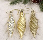 Украшение декоративное новогоднее Зимнее волшебство Сосулька блеск, 3 x 10 см, набор 6 шт, золото