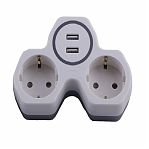 Cетевой разветвитель STEKKER ADP16-14-20 на 2 выхода с заземлением +2 USB 
