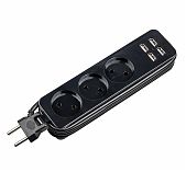 Удлинитель Uniel Travel S-CT3-1.8U Black 4USB, ПВС, без заземления, 3 розетки, 1.8 м, 2.5 кВт