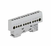 Шина фазная изолированная Tekfor KSN-6-6х9-12 на DIN-рейку, 12 модулей, 100 А, серая