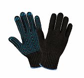 Перчатки XL утепленные, двойные, хлопковые, полиэфирные, чёрные с ПВХ