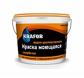Краска Krafor, интерьерная, латексная, моющаяся, матовая, супербелая, 1.5 кг