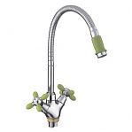 Смеситель для кухни Frud R43127-6 гибкий излив, зелёный, хром
