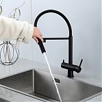 Смеситель для кухни Gappo G4397-86 гибкий излив, встроенный фильтр для питьевой воды, черный